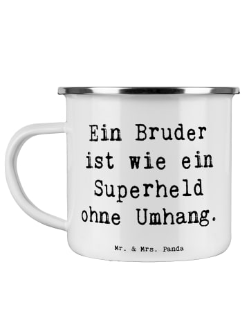 Mr. & Mrs. Panda Emaille Tasse Spruch Bruder Superheld mit Spruch in Weiß
