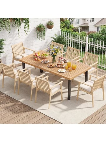 COSTWAY Gartenstühle Akazienholz 2er Set in Hellbraun