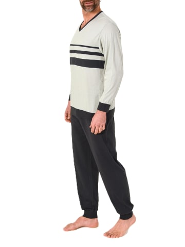 NORMANN Langarm Schlafanzug Pyjama Bündchen Frontstreifen Übergrößen in grau