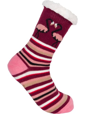 styleBREAKER ABS Kuschelsocken Streifen Flamingo in Bordeaux-Rot