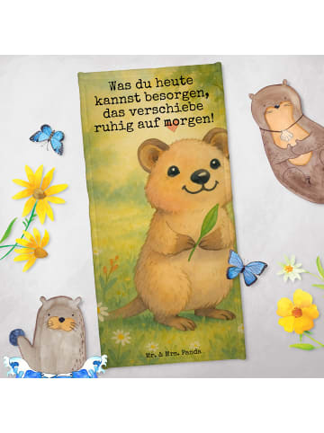 Mr. & Mrs. Panda Saunatuch Quokka Happy Design mit Spruch in Gelb Pastell