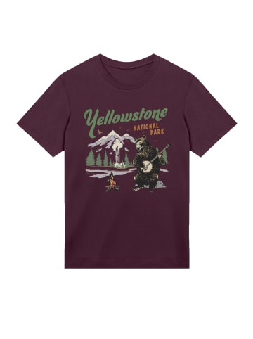F4NT4STIC T-Shirt US National Parks Yellowstone Bear Playing Banjo in maroon