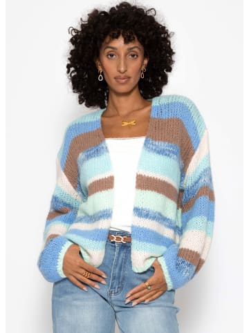 SASSYCLASSY Offener Cardigan mit mehrfarbigen Streifen in Blau