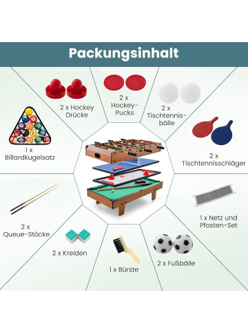 COSTWAY 4 in 1 Spieltisch Tischkicker in Braun