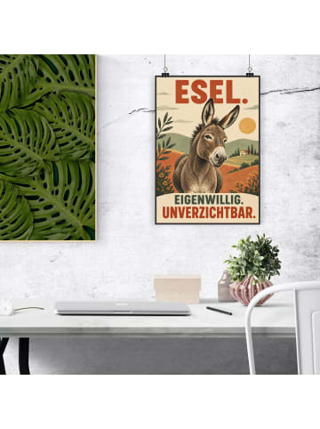 Poster Esel eigenwillig Design mit Spruch in Weiß