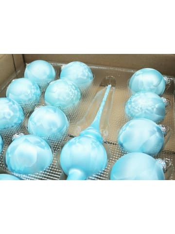 JACK 15x Christbaumkugeln 6cm Kugel + 1x Spitze 15cm Glas Eislack in Himmelblau