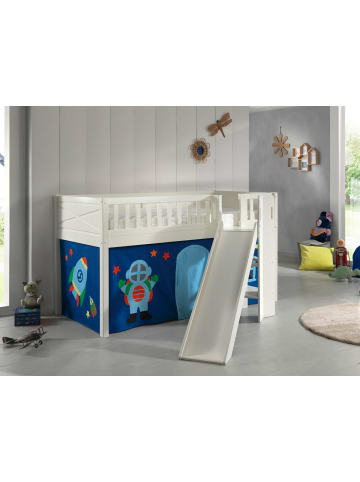 58 aufm Kessel KINDERBETT mit Rutsche Karyl Massivholz Weiß Textilset Astro 1