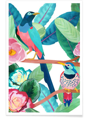 Juniqe Poster "Birds" in Grün & Rosa