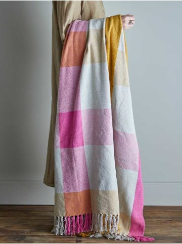 Bloomingville Decke HADLEY Rosa Gelb Natur Karo Muster mit Fransen 160x130 cm