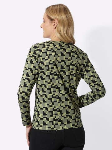 Sieh an! Langarm-Shirt in khaki-schwarz-bedruckt