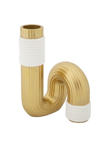 Mauro Ferretti Vase aus gold-weißem Kunstharz, 10,7 x 10,7 x 18,3 cm