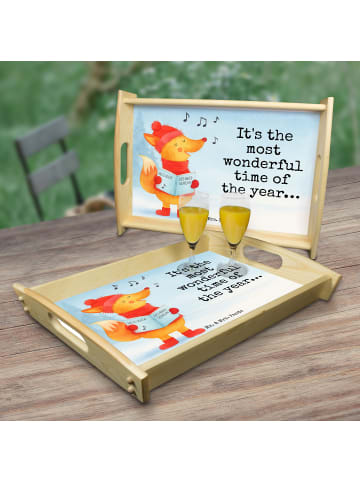 Mr. & Mrs. Panda Holztablett Fuchs Sänger Design mit Spruch in Weiß