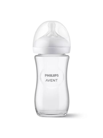 Philips Avent Glas-Flasche Natural Response 240ml + Silikon-Sauger in weiss