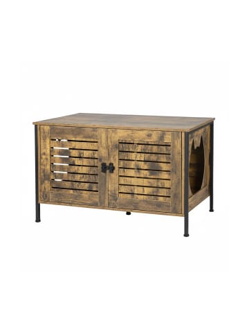 relaxdays Katzenschrank "Industrial" in Dunkelbraun/ Schwarz - (B)80 x (H)50,5 x (T)45 cm