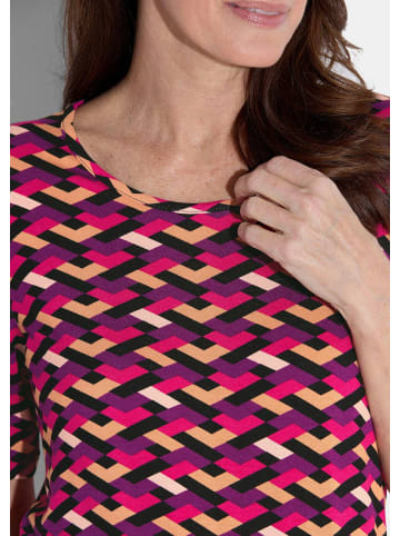 GOLDNER Kurzgröße:  Viskoseshirt mit grafischem Muster in pink / aubergine / pfirsich / gemustert