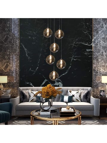 ZMH Pendelleuchte 6-flammige G9 in rauchgrau Glas und Kristall L31cm x H175cm