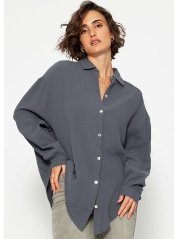 SASSYCLASSY Ultra Oversize Musselin-Blusenhemd kürzere Variante in Dunkelgrau