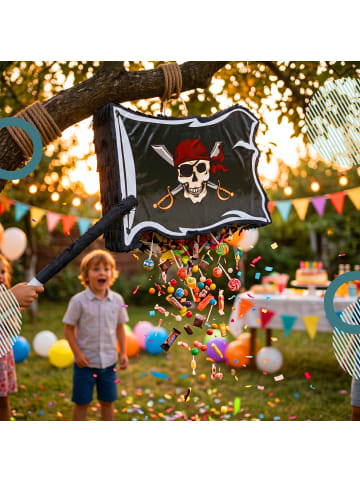 relaxdays 3-tlg. Pinata Set "Piratenflagge" in Schwarz