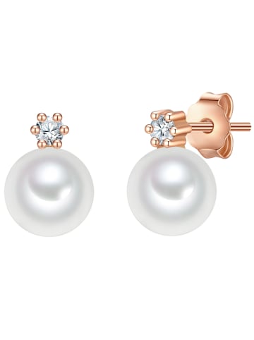 Valero Pearls Perlen-Ohrstecker Sterling Silber Zirkonia Süßwasser-Zuchtperle in roségold