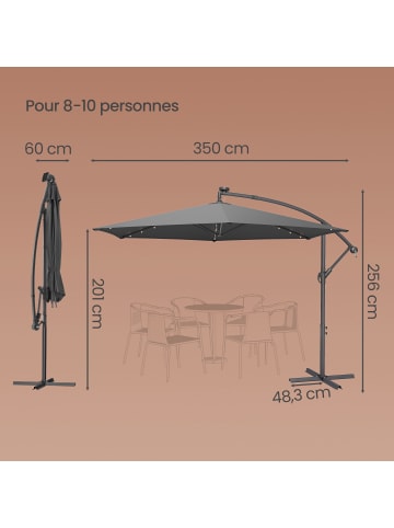 SONGMICS Sonnenschirm Sheld in Grau - (D)350 x (H)260 cm