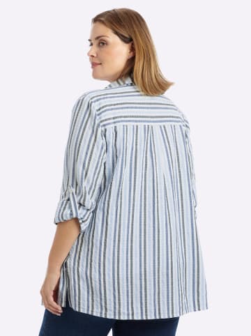 sheego Langarm-Bluse in weiß-tiefblau-gestreift