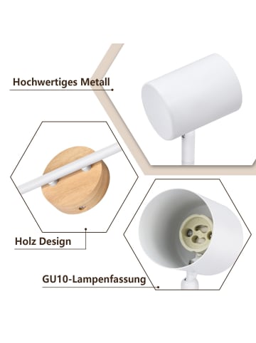 ZMH Deckenleuchte in Weiß 2-flammige GU10 Holz Modern Deckenspots Max.25W