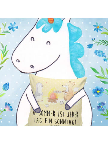 Mr. & Mrs. Panda Deko Kissen Sommer Sonntag mit Spruch in Gelb Pastell