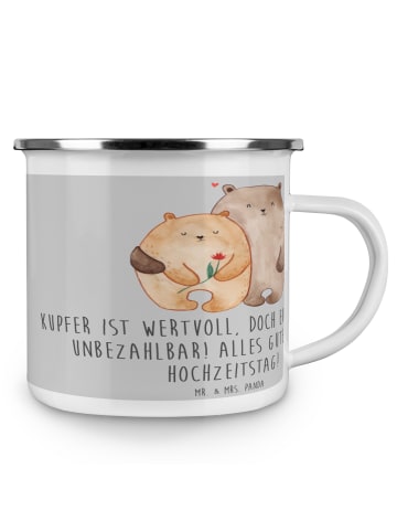 Mr. & Mrs. Panda Becher 7. Hochzeitstag Kupferhochzeit mit Spruch in Heather Grey
