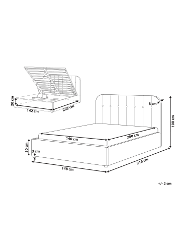 Beliani Doppelbett CHALLANS in Beige/Schwarz - (W) 148 x (H) 100 x (L) 215 cm