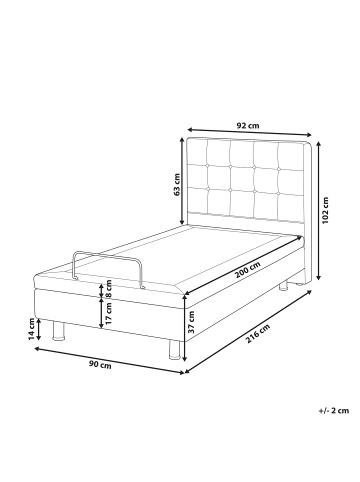 Beliani Einzelbett DUKE in Grau/Schwarz - (W) 92 x (H) 102 x (L) 216 cm