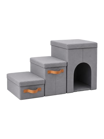 relaxdays Hundetreppe Faltbar 3 Stufen in Grau in Polyester - (B)78 x (H)44.5 x (T)33.5 cm