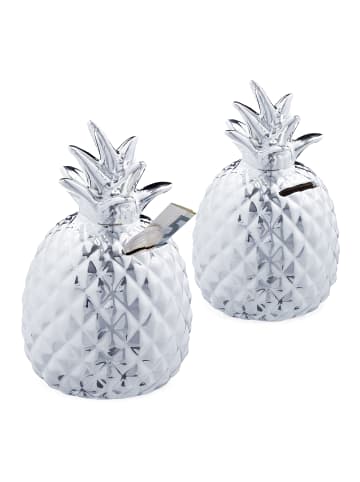 relaxdays 2x Spardose "Ananas" in Silber