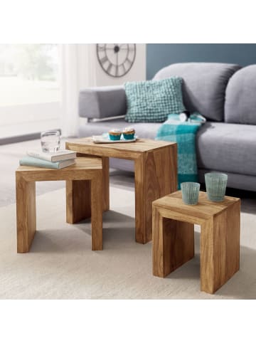 KADIMA DESIGN Satztisch Set 3-teilig: Massivholz, platzsparend, verschiedene Größen in Beige