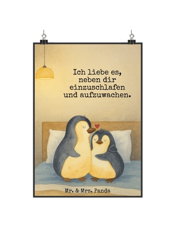 Mr. & Mrs. Panda Bild Pinguine Einschlafen Design mit Spruch in Weiß