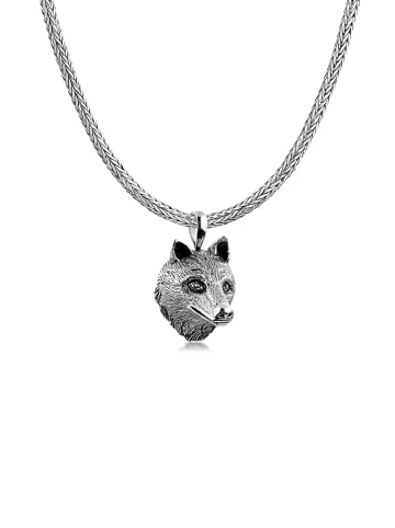 KUZZOI Halskette 925 Sterling Silber Wolf in Silber