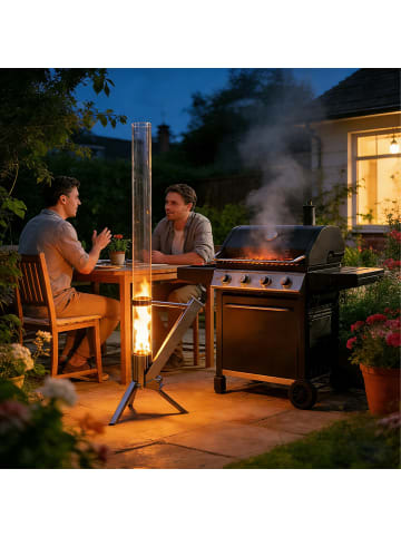 relaxdays Feuerrohr Pelletfackel in Silber – (B)50 x (H)130 x (T)34 cm