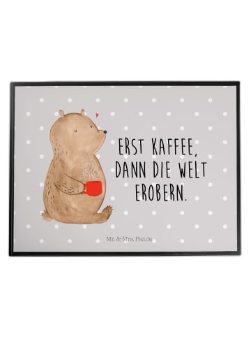 Mr. & Mrs. Panda Schreibtischunterlage Bär Kaffee mit Spruch in Grau Pastell