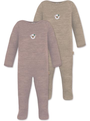 Normani Outdoor Sports 2x MERINO Babystrampler Levin in Rosa/Beige
