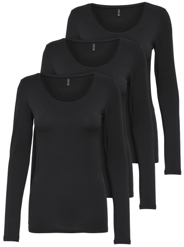 ONLY 3er-Set Basic Langarmshirt in Schwarz