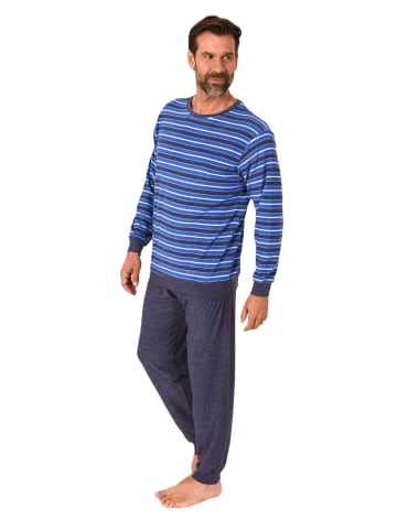 NORMANN Langarm Schlafanzug Frottee Bündchen in blau