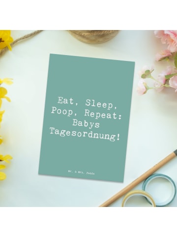Mr. & Mrs. Panda Postkarte Spruch Baby Alltag mit Spruch in Meeresbrise