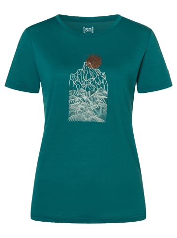 super.natural Merino T-Shirt PREIKESTOLEN CLIFFS in Petrol