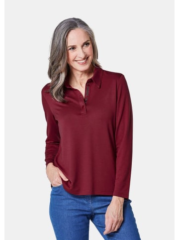 GOLDNER Langarm Poloshirt mit Schmuckband an Knopfleiste in dunkelrot