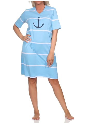 NORMANN Kurzarm Frottee Nachthemd Maritimer Look - 85729 in hellblau