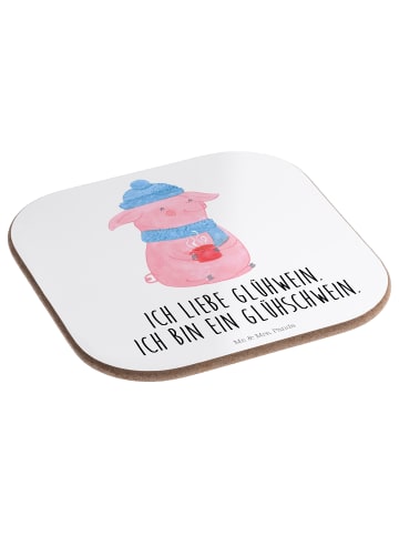 Mr. & Mrs. Panda Glasuntersetzer Schwein Glühwein mit Spruch in Weiß