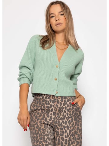 SASSYCLASSY Cardigan mit V-Ausschnitt in Salbeigrün