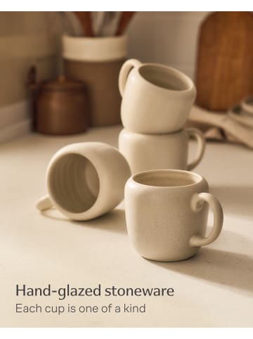 Cosumy Kaffeetassen Set 350 ml, 4er Set, handglasiert, Steingut