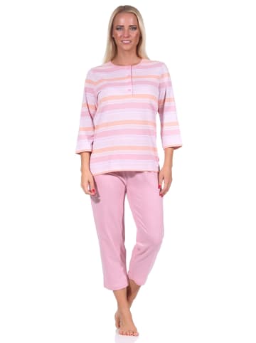 NORMANN Capri Pyjama Schlafanzug kurzarm zarte Streifen in rosa