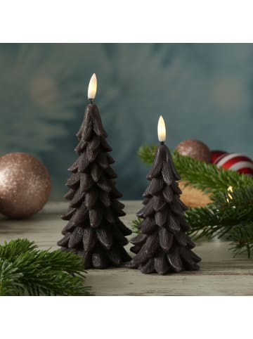 MARELIDA LED Kerze Tannenbaum Weihnachtsbaum Echtwachs H: 19cm in grau