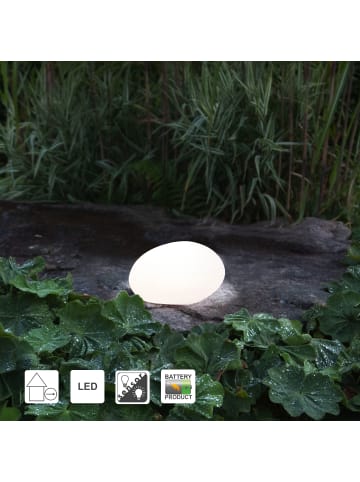 STAR Trading Stein Solarleuchte ,Globy, Dämmerungssensor, weiß, 26cm, warmweiß